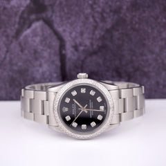 Rolex Oyster Perpetual 31mm 1.75ct Diamonds Black DialSteel Watch Ref 77080