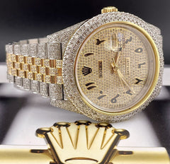 Rolex Mens Datejust 41 18K Yellow Gold & Steel Watch ICED 16ct Diamonds Arabic