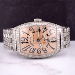 Franck Muller Casablanca Men's Watch Steel 39x50mm Pink Dial Iced 15ct Diamonds