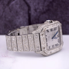 Cartier Santos Medium 35mm Custom Iced 13ct Diamonds Ladies Steel Watch 4075