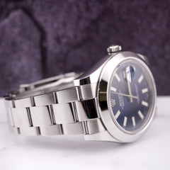 Rolex 41mm Datejust II Blue Stick Dial Oyster Stainless Steel Watch Ref 116300