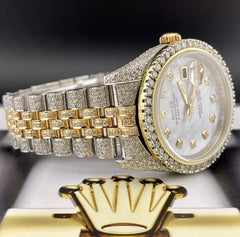 Rolex Datejust 36mm 18k Yellow Gold/Steel Watch Jubilee Pearl Iced 13ct Diamonds