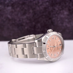 Rolex Ladies 31mm Oyster Perpetual Steel Watch Pink Arabic Dial Ref 177210