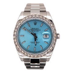 Rolex Men's Datejust 41mm Oyster Steel Watch ICED 3.50ct Diamond ICE Blue Dial