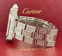 Cartier Roadster GMT XL 42mm Men's Steel Watch Iced 10ct Diamonds Roman Ref 3312