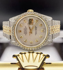 Rolex Datejust 36mm 18k Yellow Gold/Steel Watch Jubilee Pearl Iced 13ct Diamonds