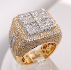 10K YELLOW GOLD 4.6 CARAT NATURAL SQUARE BAGUETTE DIAMOND MENS HIPHOP PINKY RING