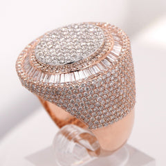 10K ROSE GOLD 4.2 CARAT NATURAL ROUND BAGUETTE DIAMOND MENS HIP HOP PINKY RING