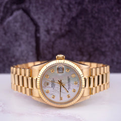 Rolex Midsize Datejust 31mm 18k Yellow Gold Press MOP Diamond Dial Ladies Watch