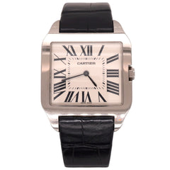 Cartier Santos Dumont Mens 35mm 18k White Gold Watch Roman Dial Leather W2007051