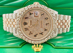 Rolex Men's Datejust 41 Jubilee 18k Rose Gold & Steel Iced 20ct Diamonds Arabic