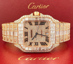 Cartier Santos 18k Rose Gold Baguette 39.8mm Iced 26ct Genuine Diamonds WGSA0009