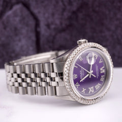 Rolex Men's Datejust 36mm Jubilee Steel Watch ICED 2.50ct Diamonds Purple Dial