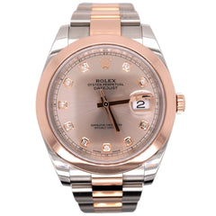 Rolex Datejust 41mm Oyster DIAMOND Dial 18k ROSE Gold & Steel Watch 126301