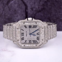 Cartier Santos Medium 35mm Custom Iced 13ct Diamonds Ladies Steel Watch 4075