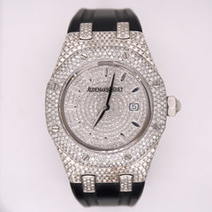 AUDEMARS PIGUET Lady Royal Oak Watch Silver 33mm Custom 10ct Diamonds 67651ST