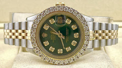 Rolex Ladies Datejust 26mm 18k Yellow Gold/Steel ICED 2ct Diamonds Green Dial