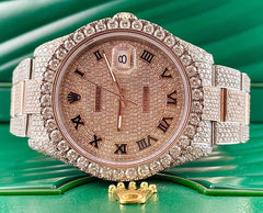 Rolex Mens Datejust 41 18k Rose Gold & Steel Watch Oyster Iced 20ct Diamonds