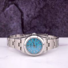 Rolex Oyster Perpetual 25mm Stainless Steel Watch Baby Blue Dial Ref: 67180