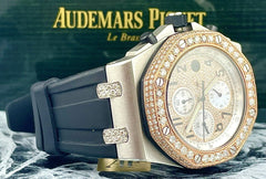 Audemars Piguet Royal Oak Offshore 42mm Chrono Steel Watch Iced Out 7ct Diamonds