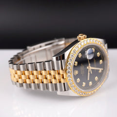 Rolex Men's Datejust 41 18k Gold & Steel ICED 2ct Jubilee Black Dial Ref: 126303