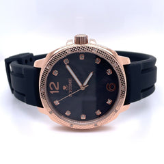 IceTime 42mm Men's Rose Gold Steel Watch Iced 0.10ct Diamonds Black Dial AB712-1