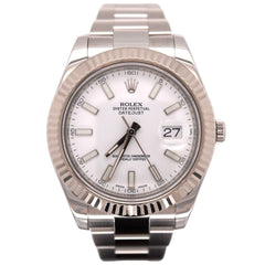 Rolex Mens Datejust 41mm White Dial Stainless Steel Oyster Watch Ref 116334