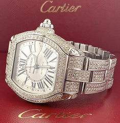 Cartier Roadster GMT XL 42mm Men's Steel Watch Iced 10ct Diamonds Roman Ref 2722