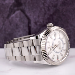 Rolex Sky-Dweller 42mm Men 18k White Gold Bezel Steel Watch Oyster White 326934