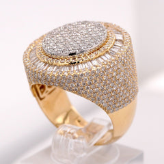 10K YELLOW GOLD 4.2 CARAT NATURAL ROUND BAGUETTE DIAMOND MENS HIP HOP PINKY RING