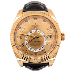 Rolex Sky-Dweller 42mm 18k Yellow Gold Fluted Arabic Dial Alligator Ref 326138