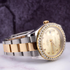 Rolex Men's Datejust 41mm 18k Gold & Steel Iced 3ct Diamonds Gold Dial 116333