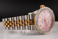 Rolex Ladies Datejust 31mm 18k Yellow Gold & Steel ICED 1.5ct Diamonds Pink Dial