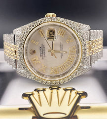 Rolex Datejust 36mm 18k Gold/Steel Watch Jubilee Roman Dial Iced 13ct Diamonds