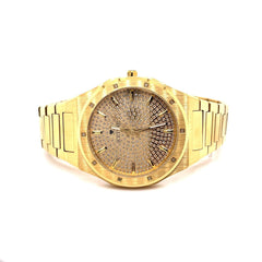 IceTime ALPHA Yellow 42mm Men's Yellow Gold Steel Watch Iced 0.10ct Diamonds