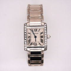 Cartier Tank Francaise 18K White Gold 20mm Factory Diamonds on Case Ref 2403