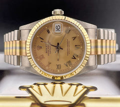 Rolex Datejust Midsize Ladies 31mm 18k Gold TRIDOR President Roman 68279BIC