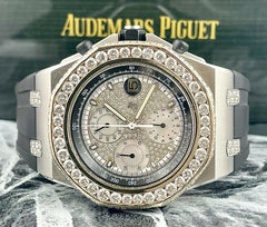 Audemars Piguet Royal Oak Offshore 42mm Chrono Steel Watch Iced Out 7ct Diamonds