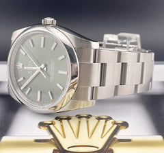 Rolex Oyster Perpetual 34mm Green Dial Stainless Steel Watch Ref: 114200