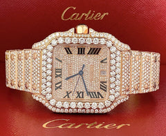 Cartier Santos Large 18k Rose Gold 40mm Iced 25ct Genuine Diamonds WGSA0009