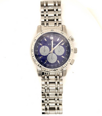 IceTime 40mm Men's White Gold Steel Watch Iced 0.10ct Diamonds Blue Dial Mk321