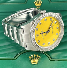 Rolex Men's Oyster Perpetual YELLOW 39mm ICED 2ct Genuine Diamonds Ref: 114300