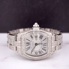 Cartier Roadster 33mm Ladies Watch Custom Iced Out 5ct Genuine Diamonds 2675