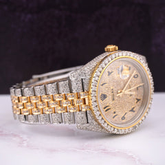 Rolex Mens Datejust 41mm Oyster 18k Yellow Gold & Steel Iced 18ct Diamond Arabic