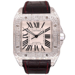 Men's Cartier Santos 100 XL 38mm Custom Steel Iced 12ct Diamonds Ref 2656