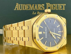 Audemars Piguet Royal Oak 37mm 18k Yellow Gold Watch RARE Blue Dial Ref 15450BA