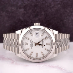 Rolex Mens Datejust 41 White Index Dial Jubilee Stainless Steel Ref 126300