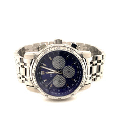 IceTime 40mm Men's White Gold Steel Watch Iced 0.10ct Diamonds Blue Dial Mk321