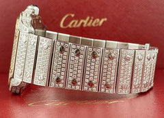 Cartier Santos Men's 40mm RoseGold Dial Steel Watch Roman Iced Out 12ct Diamonds