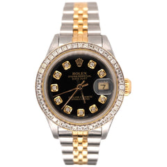 Rolex Ladies Datejust 26mm 18k Gold & Steel Watch ICED 1.5ct Diamonds Black Dial